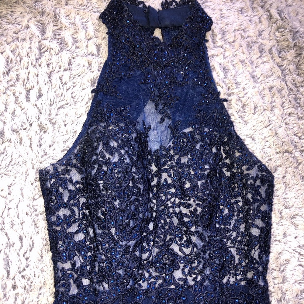 Navy Blue Halter Prom Dress